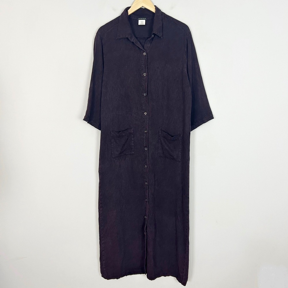 Vintage 90s Ike & Mike Maxi Shirt Dress Purple Button Front Size XL Women's